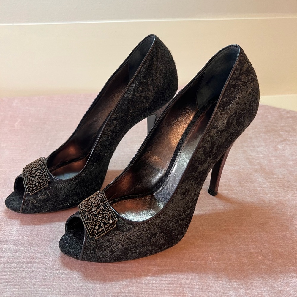 Elie Tahari Metallic Dark Green Heels, EU Size 37.5, US Size 7